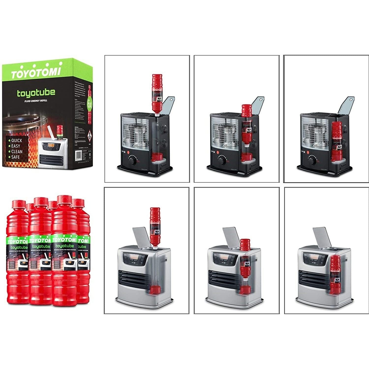 TOYOTOMI Toyotube 6 Taniche LT. 1,4  Combustibile Liquido Per Stufe Comodo e Pulito