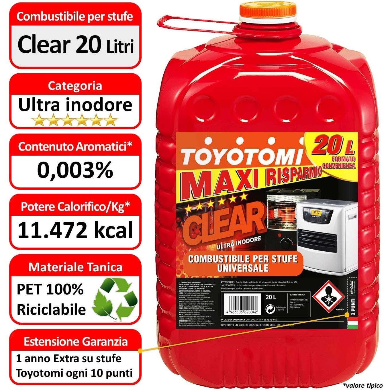 TOYOTOMI Tanica Clear 20 Lt Combustibile Per Stufe (Confezione da 1)