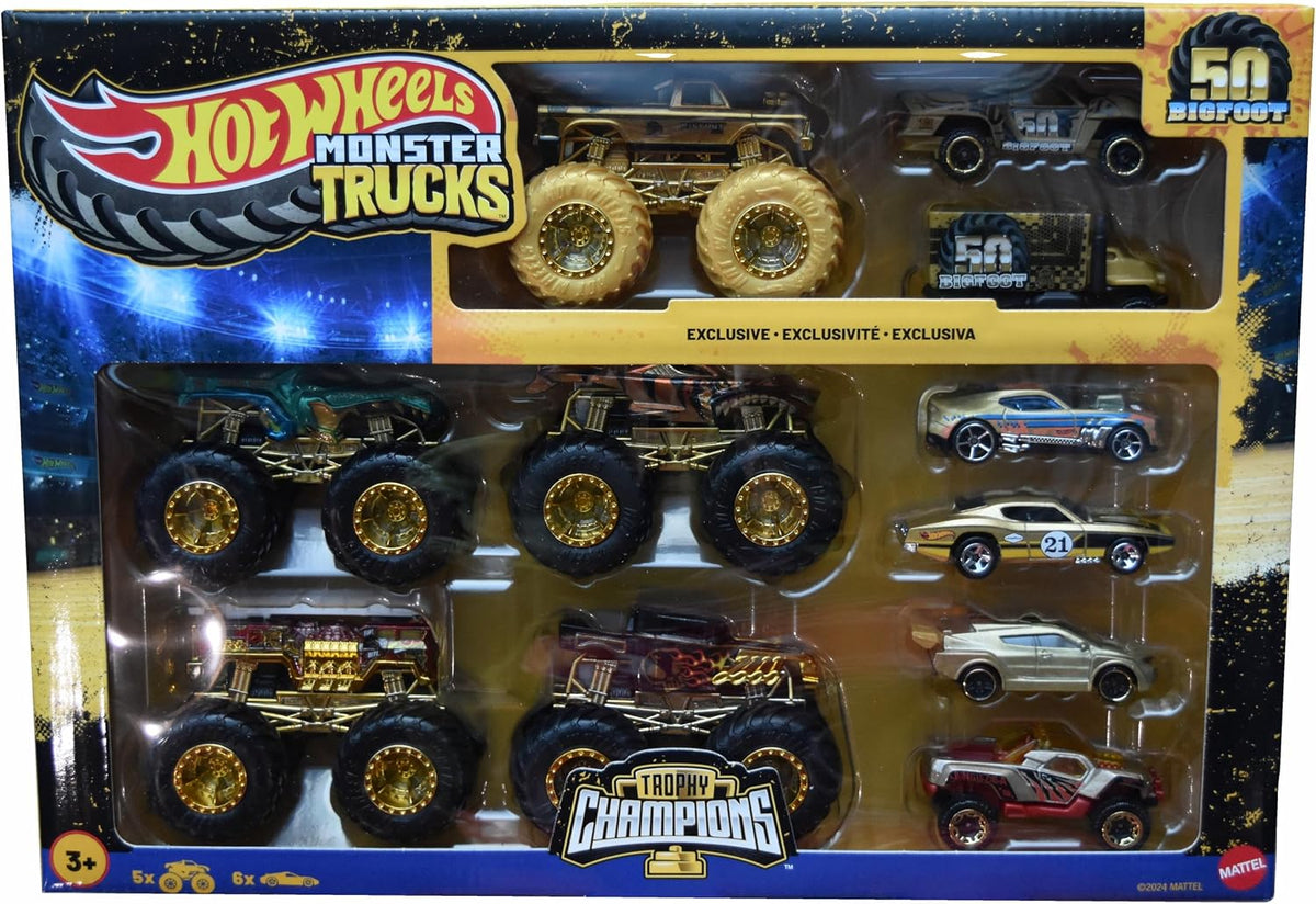 Hot Wheels Monster Trucks Trophy Champions Bigfoot Gold Set 50° Ann.