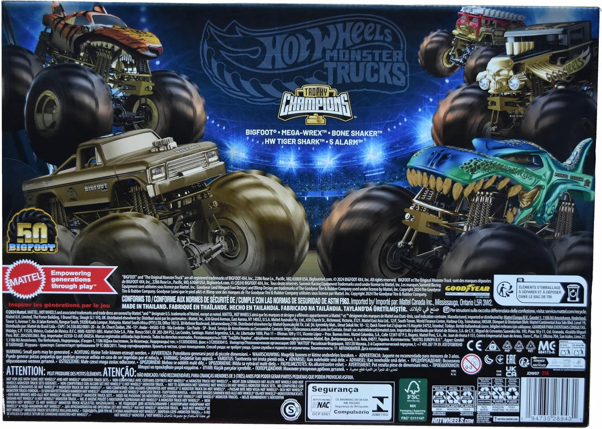 Hot Wheels Monster Trucks Trophy Champions Bigfoot Gold Set 50° Ann.