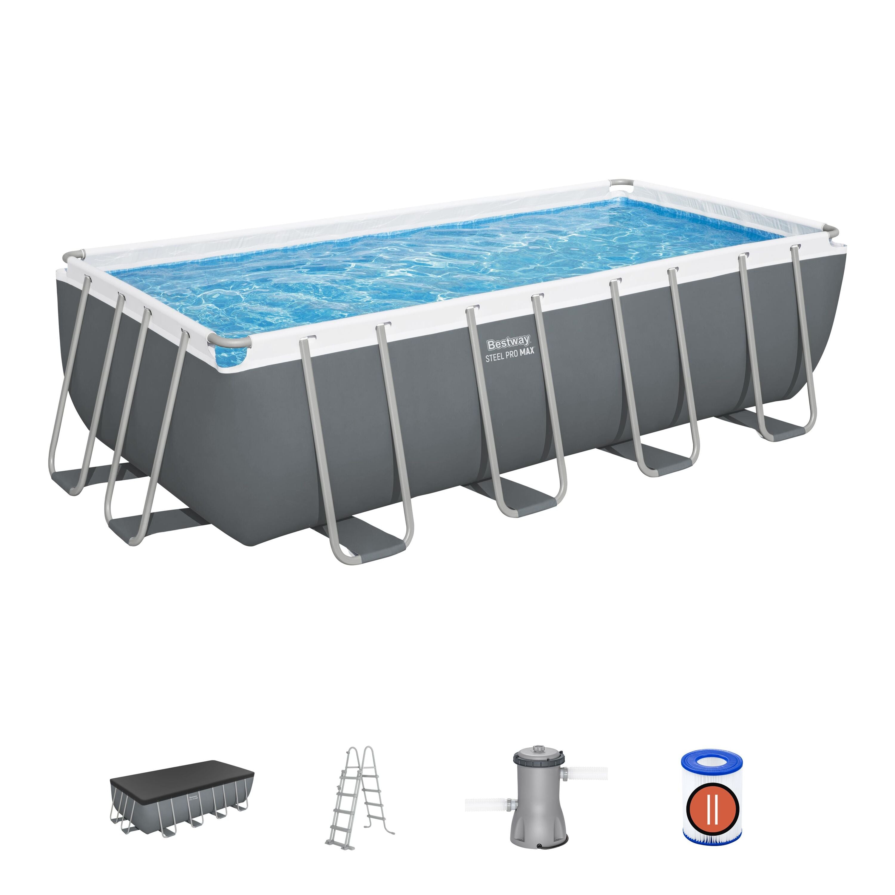 Bestway 56670 Set Piscina Fuori Terra Power Steel da 4.88mx2.44mx1.22m Cap. 11,532 Lt. Pompa Filtro Da 3.028 Lt/H
