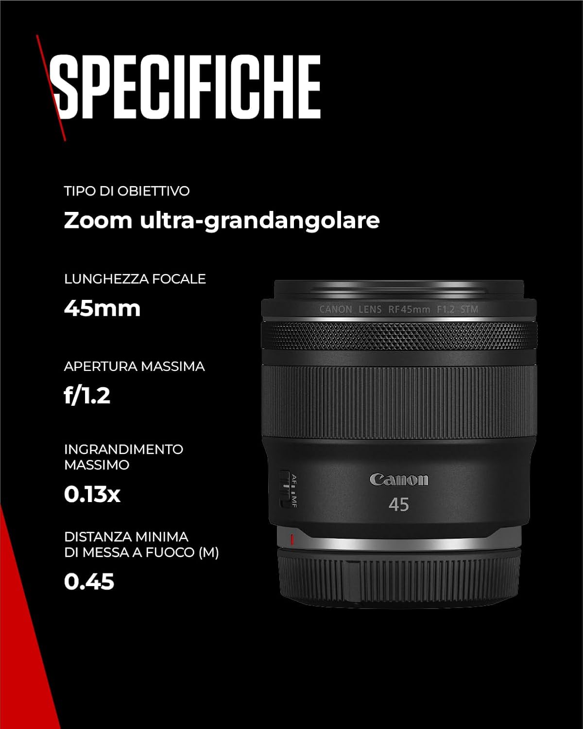 Canon RF 45MM F1.2 STM GARANZIA 2 ANNI CANON ITALIA