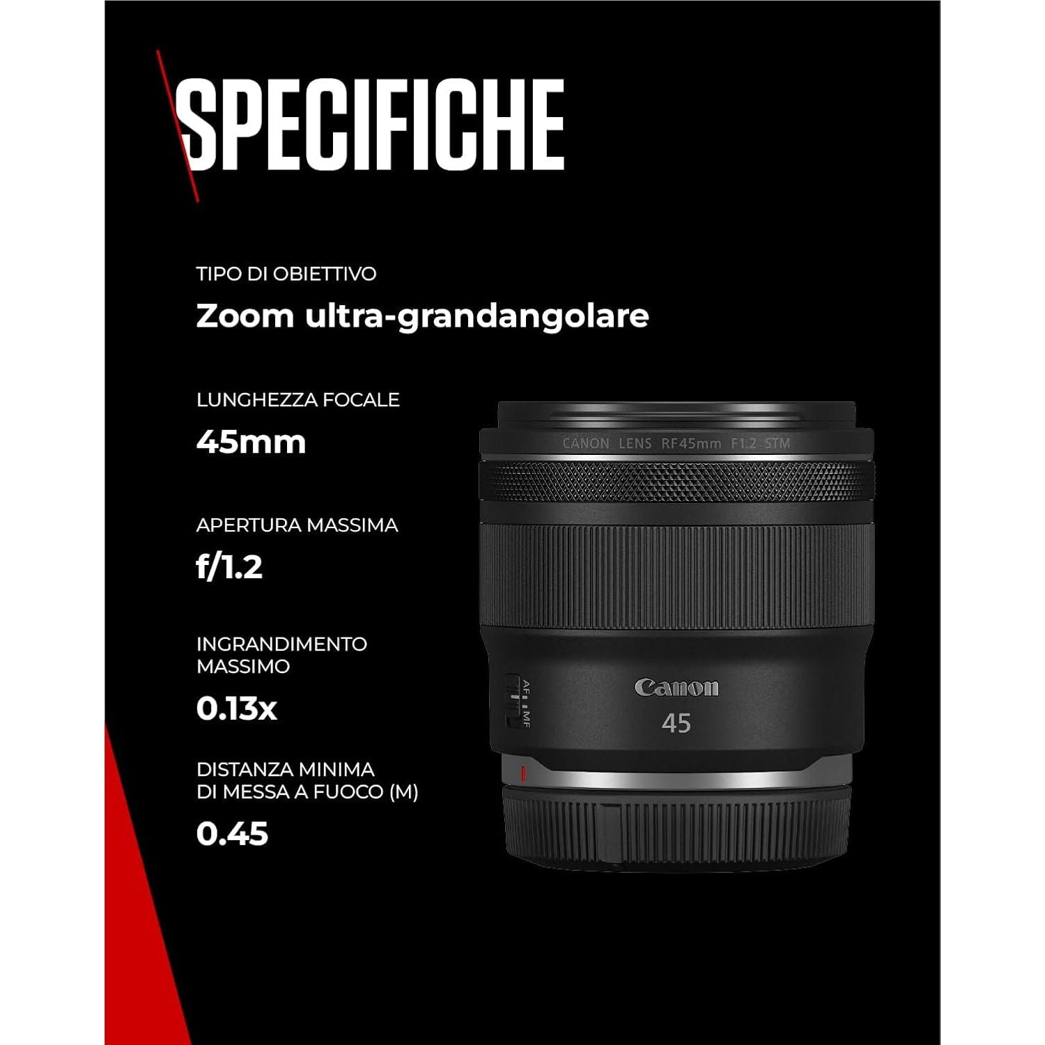 Canon RF 45MM F1.2 STM GARANZIA 2 ANNI CANON ITALIA