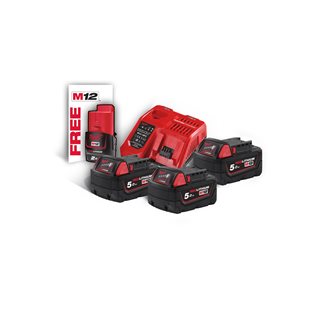 Milwaukee M18 NRG-503 – Energy Kit 3x 5.0Ah + M12 2.0Ah + caricatore