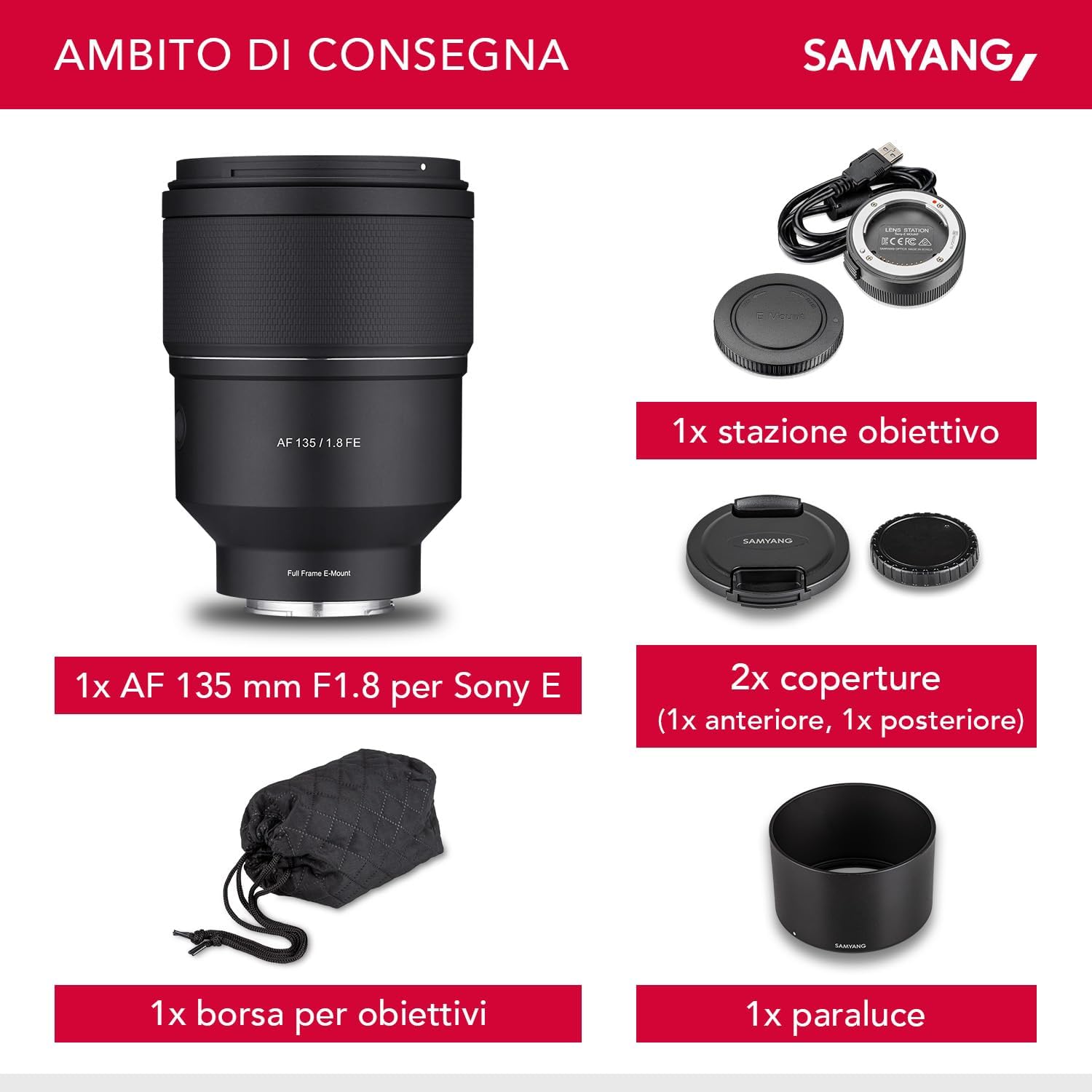 Samyang AF 135mm F1.8 SONY FE GARANZIA FOWA ITALIA 5 ANNI