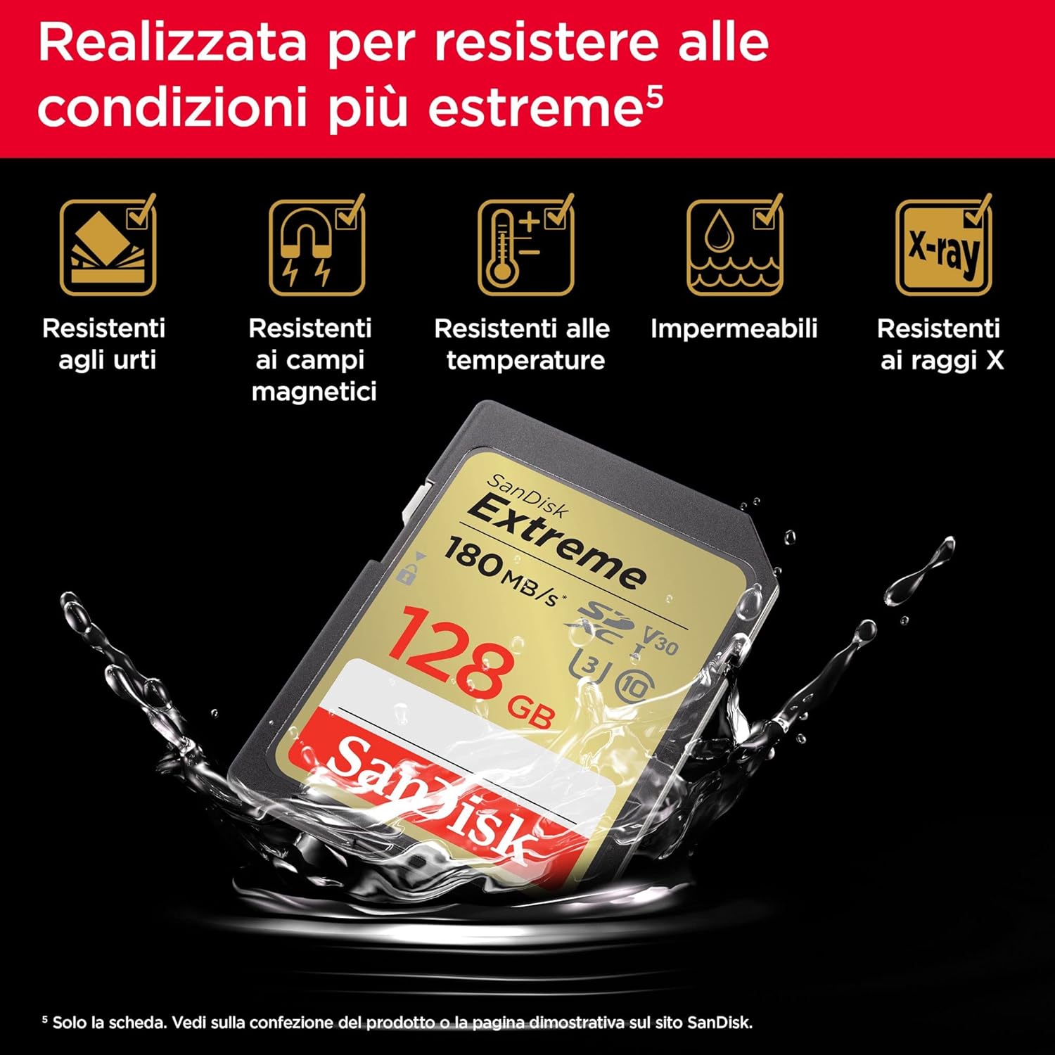 SanDisk SDXC Extreme UHS-1 (128GB) 180 MB/S V30 U3 C10 GARANZIA ITALIA 5 ANNI