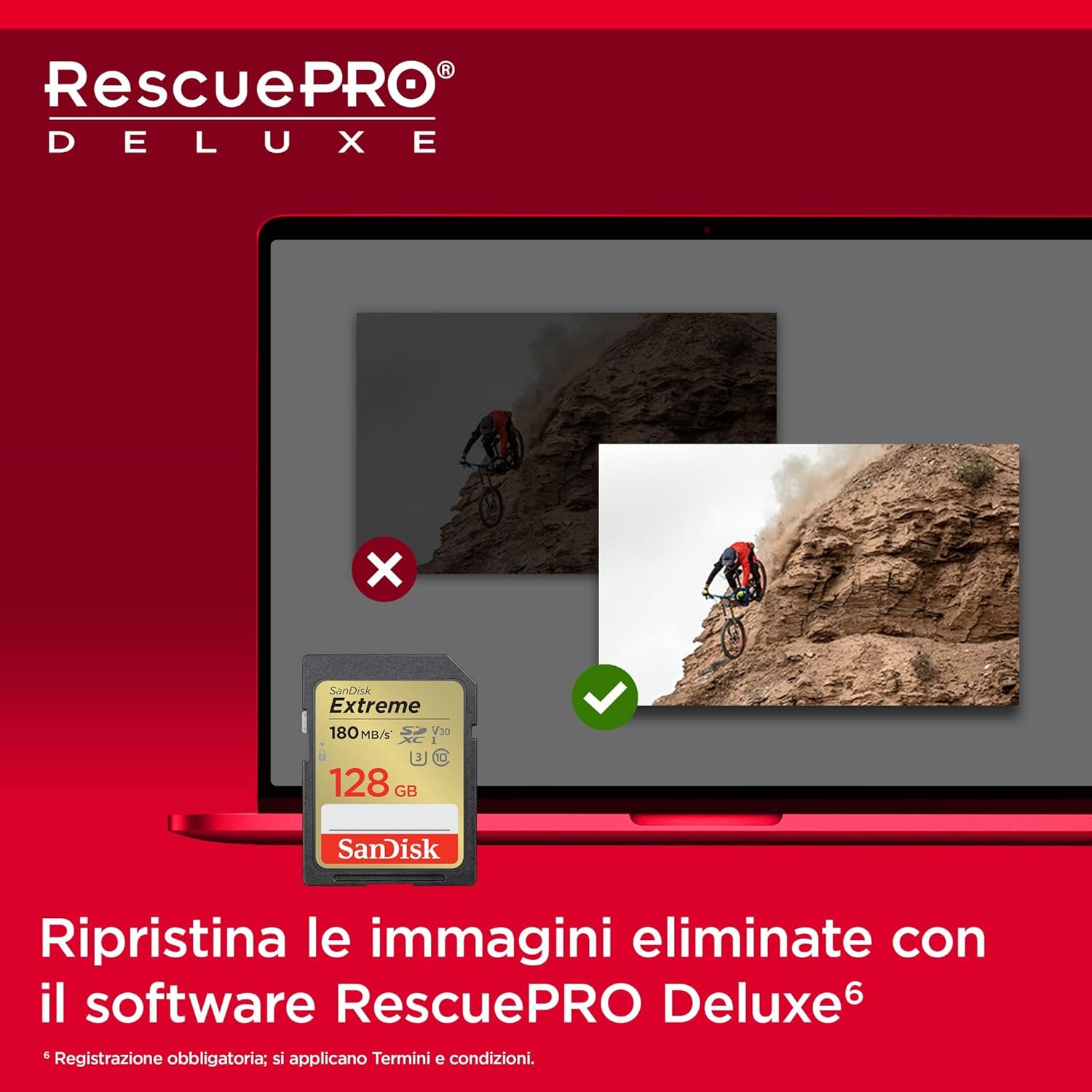 SanDisk SDXC Extreme UHS-1 (128GB) 180 MB/S V30 U3 C10 GARANZIA ITALIA 5 ANNI