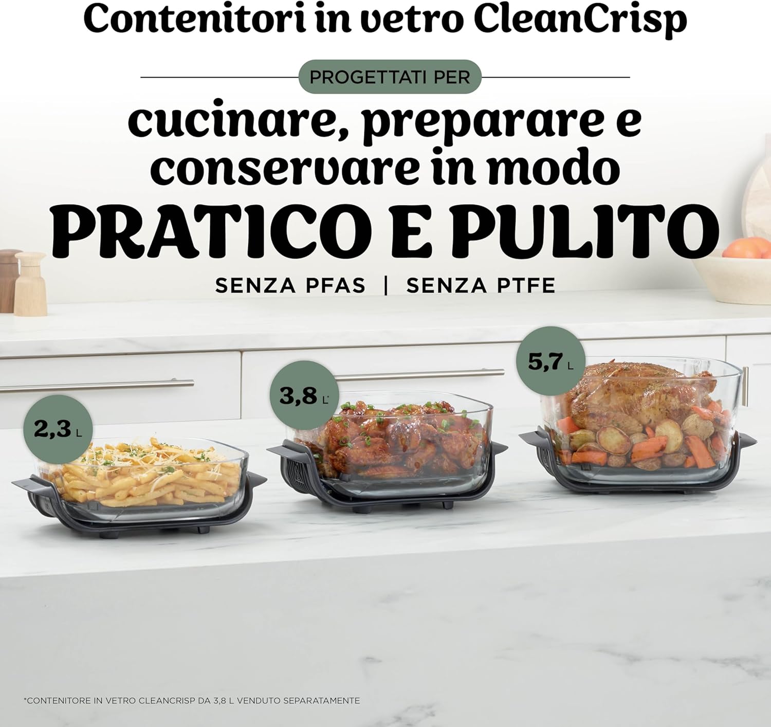 SHARK NINJA FRIGGITRICE AD ARIA IN VETRO XL CRISPI PRO 5 IN 1 VERDE MUSCHIO - GARANZIA UFFICIALE ITALIA 2 ANNI