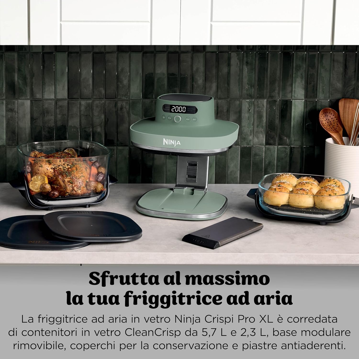 SHARK NINJA FRIGGITRICE AD ARIA IN VETRO XL CRISPI PRO 5 IN 1 VERDE MUSCHIO - GARANZIA UFFICIALE ITALIA 2 ANNI