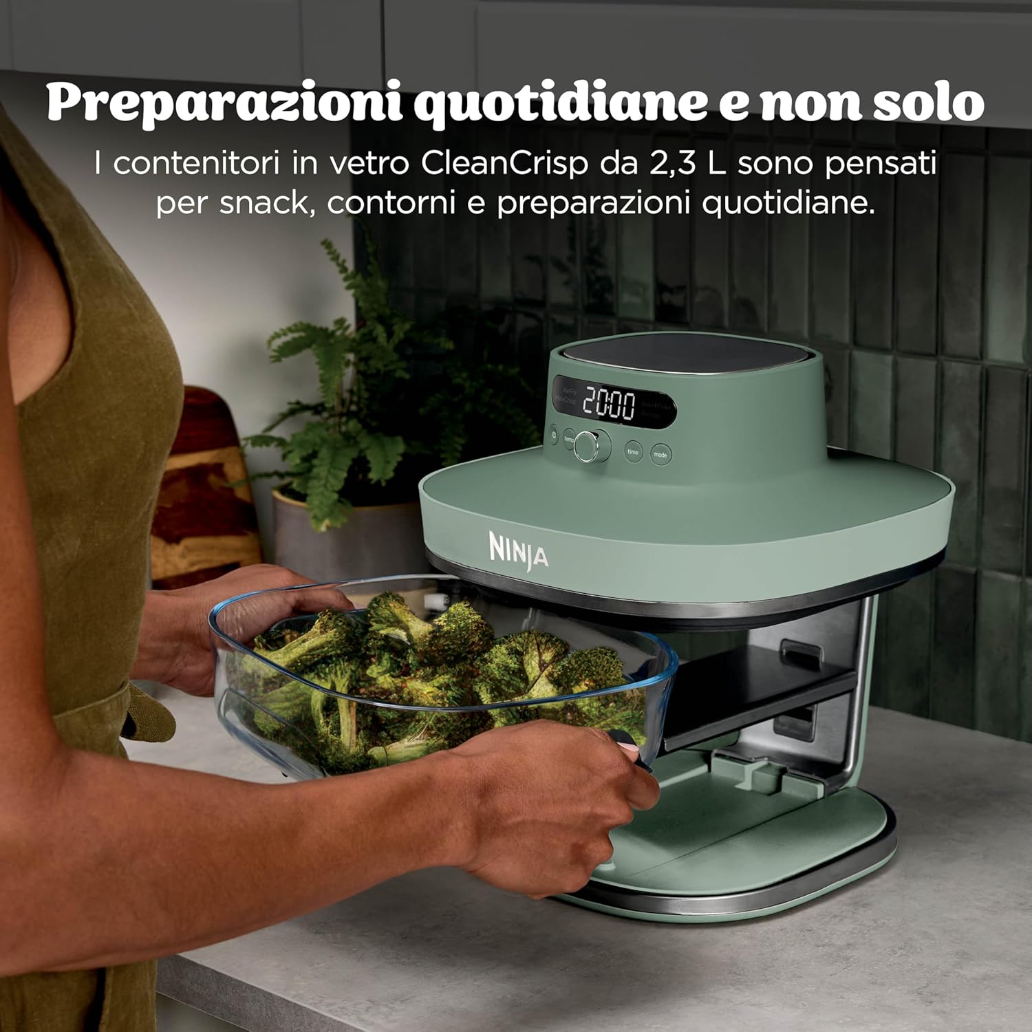 SHARK NINJA FRIGGITRICE AD ARIA IN VETRO XL CRISPI PRO 5 IN 1 VERDE MUSCHIO - GARANZIA UFFICIALE ITALIA 2 ANNI