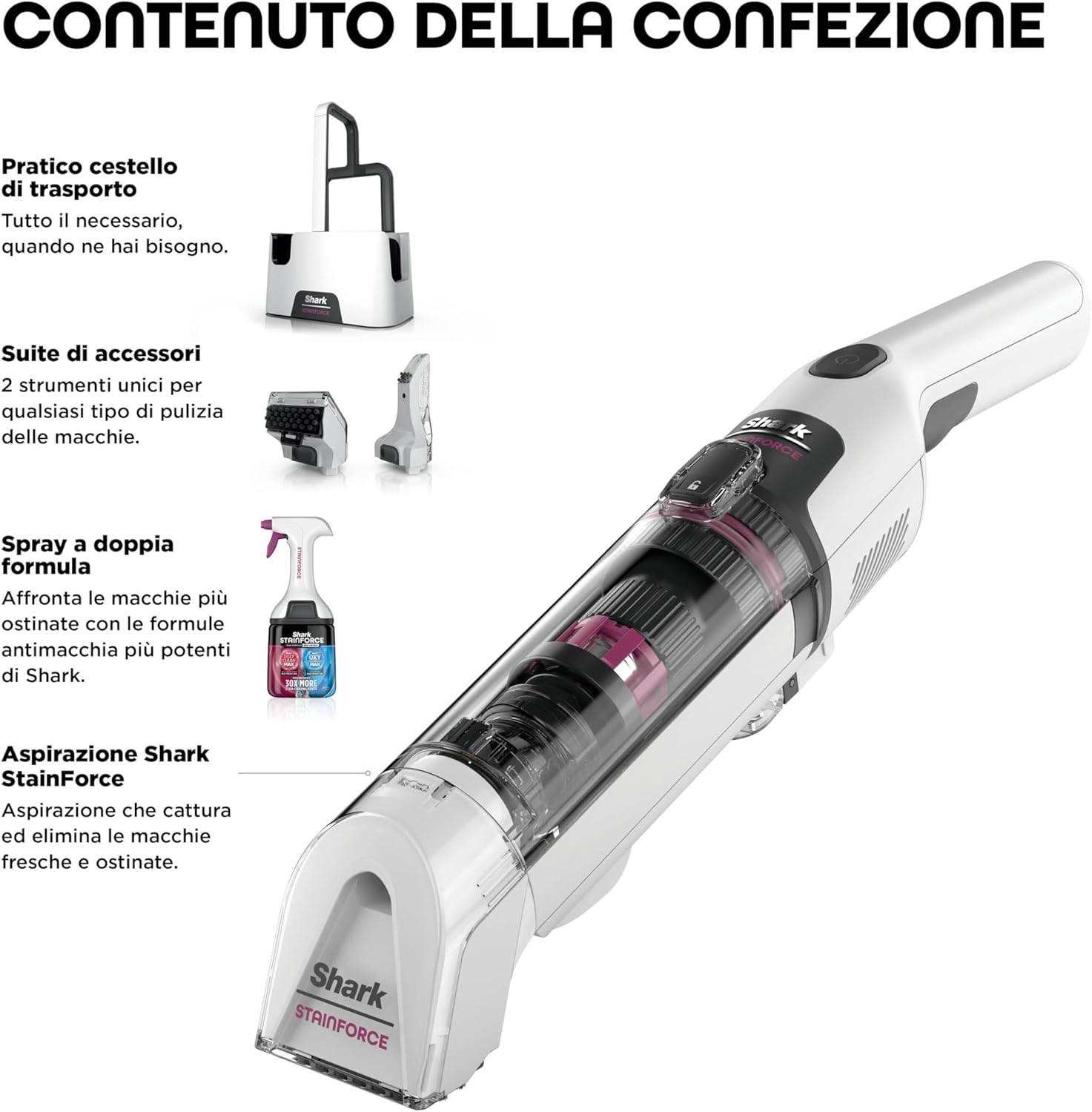 SHARK NINJA Smacchiatore portatile STAINFORCE SPOT CLEANER - Pulitore Elettrico senza fili - GARANZIA UFFICIALE ITALIA 2 ANNI