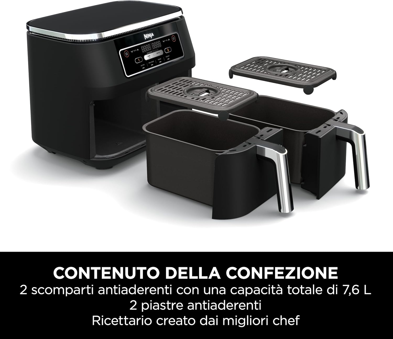 SHARK NINJA FRIGGITRICE AD ARIA FOODI DUAL ZONE 7,6 L NERO- GARANZIA UFFICIALE ITALIA 2 ANNI
