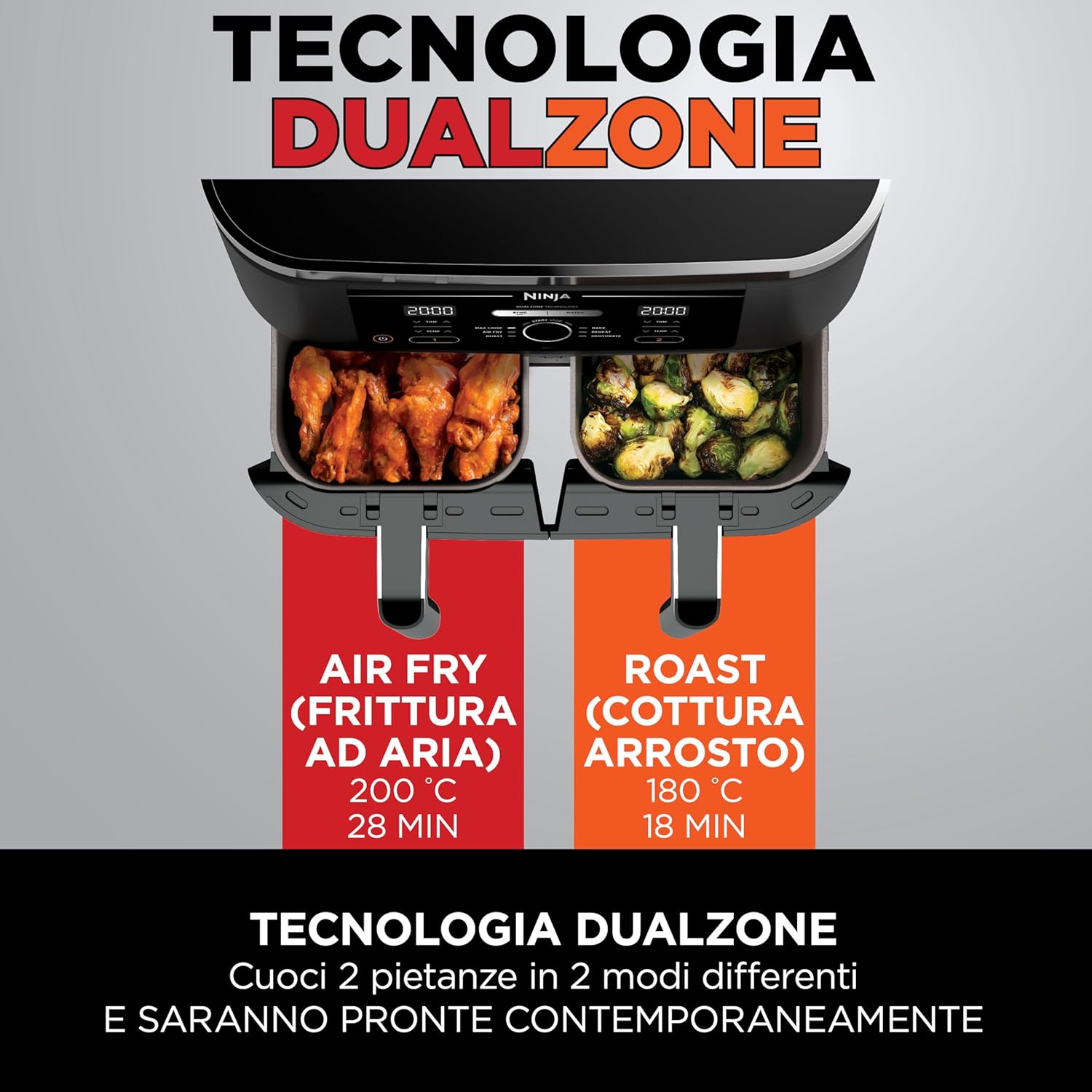 SHARK NINJA FRIGGITRICE AD ARIA FOODI DUAL ZONE 7,6 L NERO- GARANZIA UFFICIALE ITALIA 2 ANNI