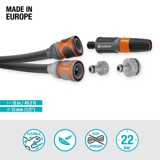 Gardena Set Tubo Liano Life 15 m 13 mm (1/2") – Kit Completo con Raccordi