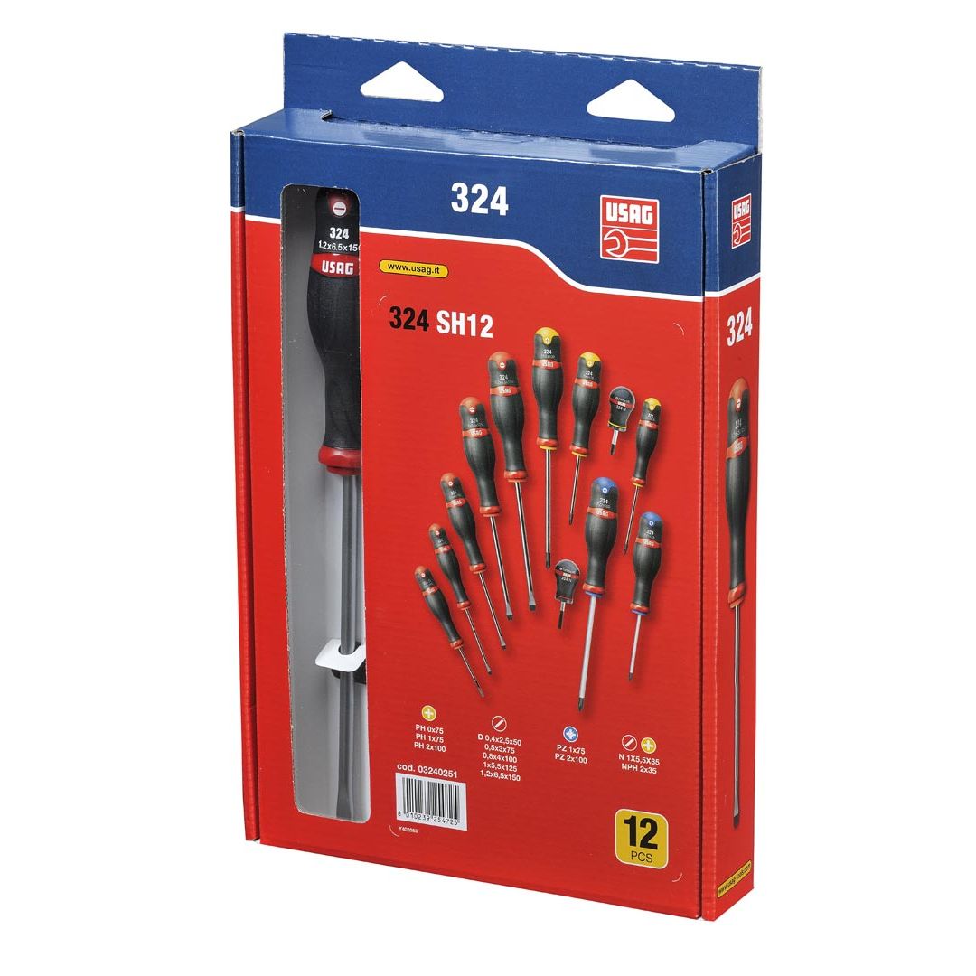 Set Giraviti USAG 324 SH12 – 12 Cacciaviti Intaglio PH e POZ