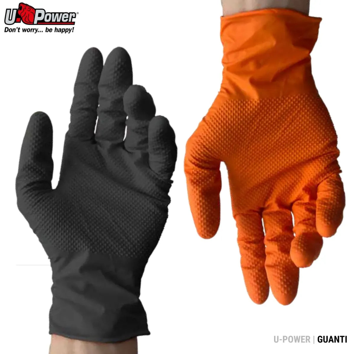 U-Power Guanti Da Lavoro One Shot in Nitrile Spessorato con Grip Speciale 3D Monouso CONFEZIONE 50 PEZZI