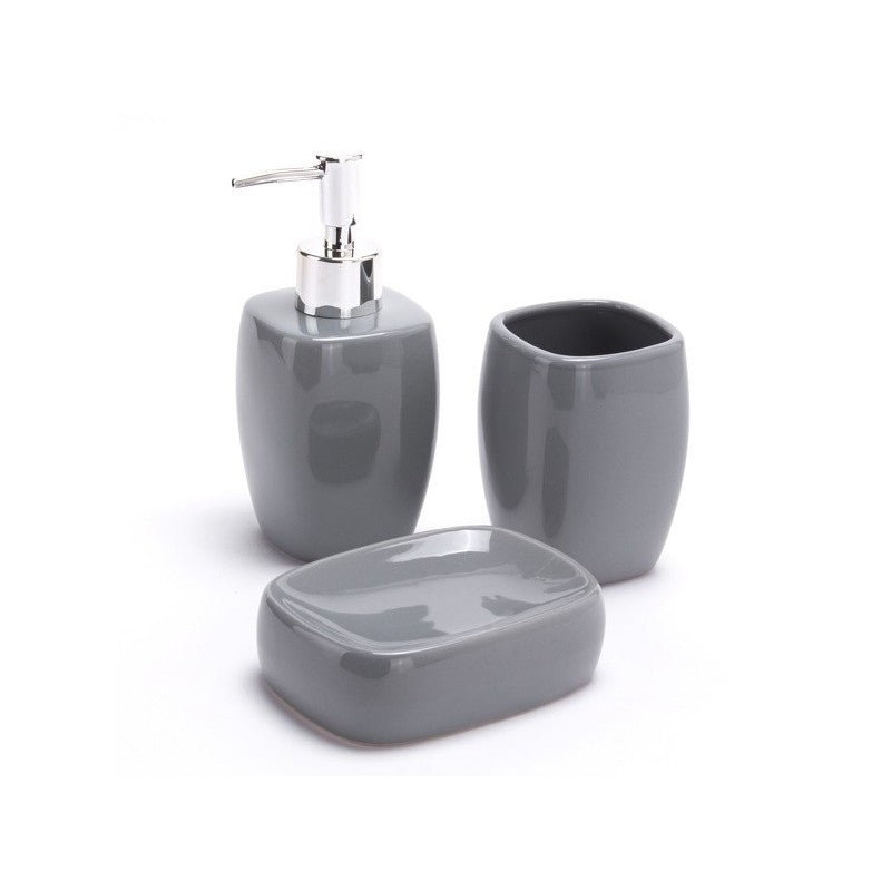 Set 3 accessori bagno in ceramica CLASSIC – Grigio (MSV)