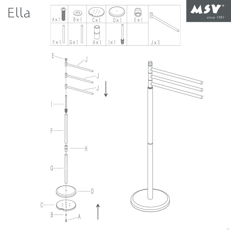 Porta asciugamani 3 rami ELLA – MSV (Nero opaco)