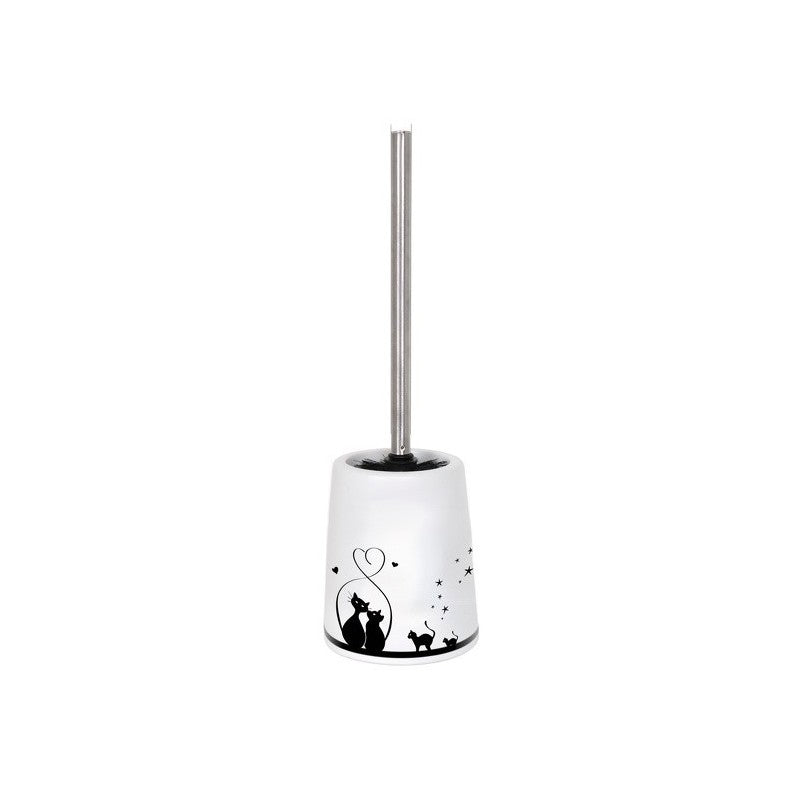 Scopino WC con supporto in ceramica MSV GATITOS – Bianco