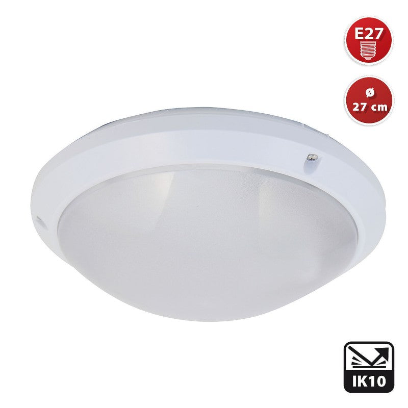 Velamp Plafoniera Tonda da Esterno E27 IP54 IK10 Ø27 cm – Applique Antivandalo per Parete e Soffitto