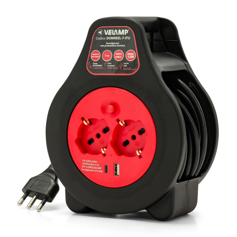Velamp Avvolgicavo elettrico con prese Schuko