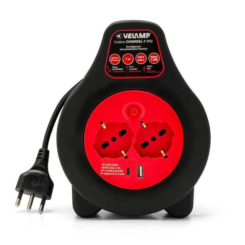 Velamp Avvolgicavo elettrico con prese Schuko
