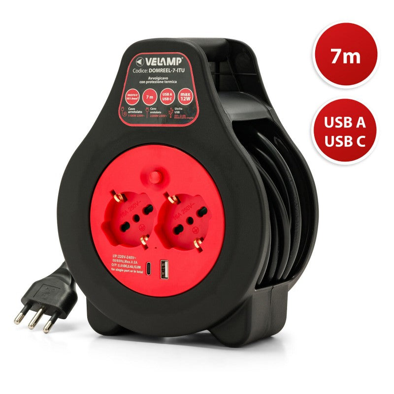Velamp Avvolgicavo elettrico con prese Schuko