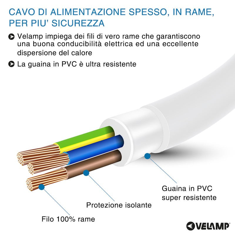 Velamp Prolunga Elettrica 5 Metri 16A con Presa Schuko + 10/16A Bianca
