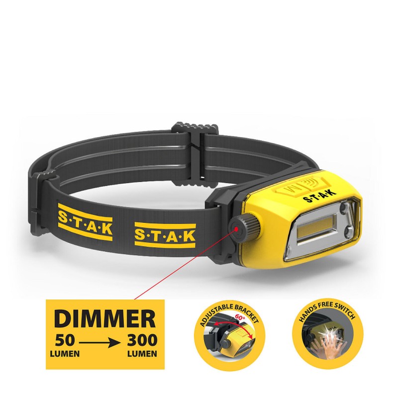 Velamp Stak Laser - Lampada da testa professionale ricaricabile LED 300 lumen Contactless