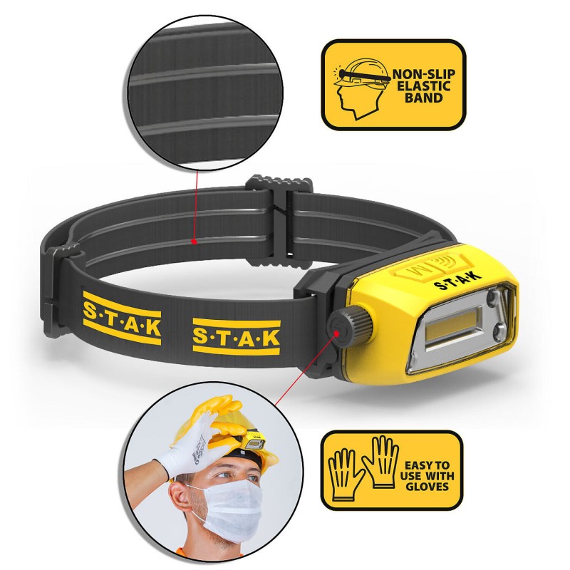 Velamp Stak Laser - Lampada da testa professionale ricaricabile LED 300 lumen Contactless