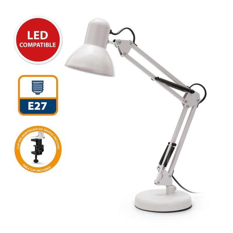 Velamp Charleston XL - Lampada da tavolo bianca con attacco E27
