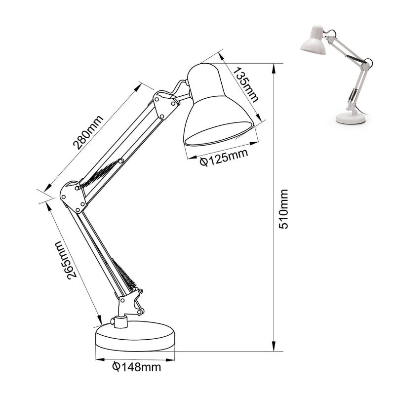 Velamp Charleston XL - Lampada da tavolo bianca con attacco E27