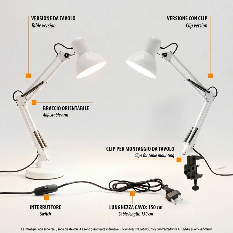 Velamp Charleston XL - Lampada da tavolo bianca con attacco E27