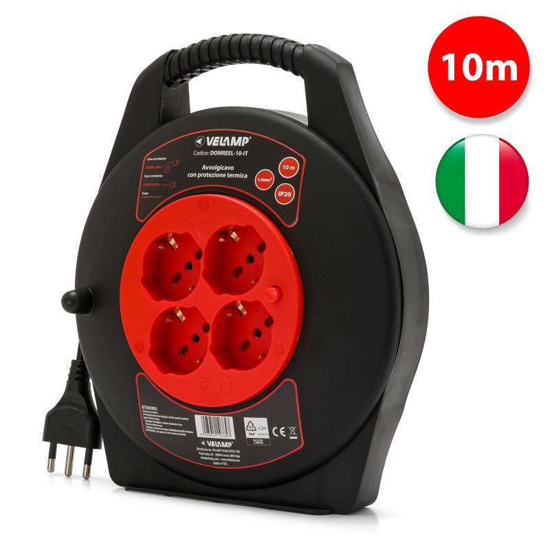Velamp Avvolgicavo domestico 4 prese, cavo H05VV-F3G1.0MM2, 10M ,CE