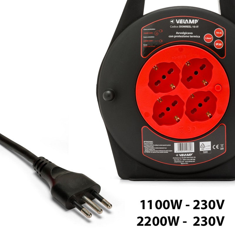 Velamp Avvolgicavo 4 Prese Schuko 10/16A