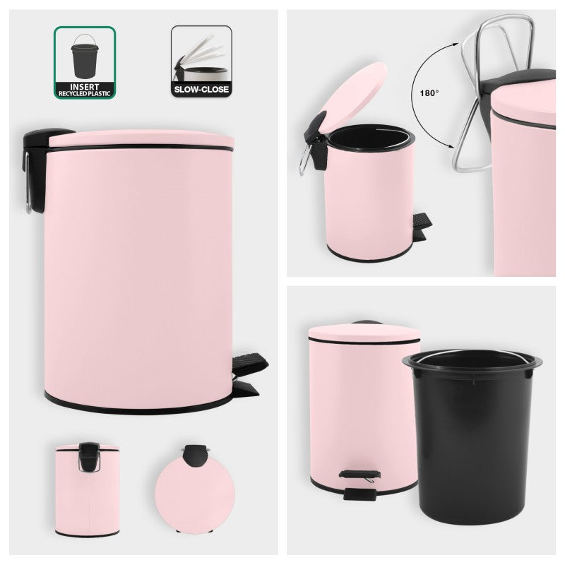 Pattumiera a pedale Spirella ADELAR 3L in acciaio – Rosa opaco