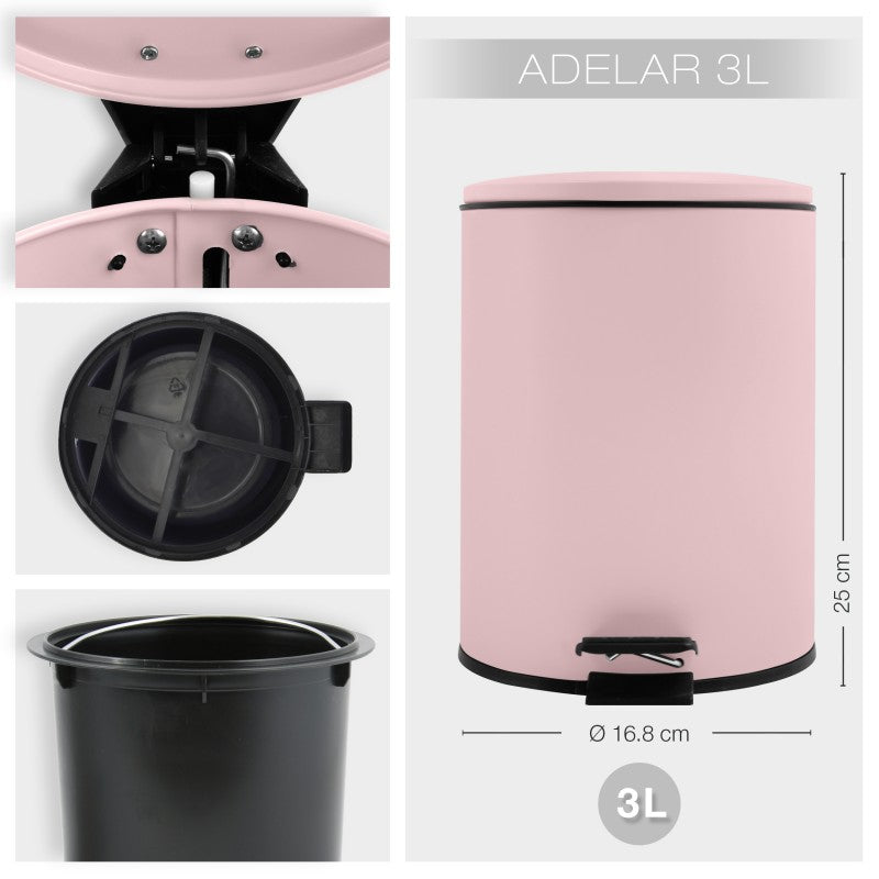Pattumiera a pedale Spirella ADELAR 3L in acciaio – Rosa opaco