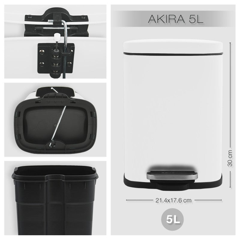 Pattumiera a pedale AKIRA 5L in acciaio – Bianco opaco (Spirella)