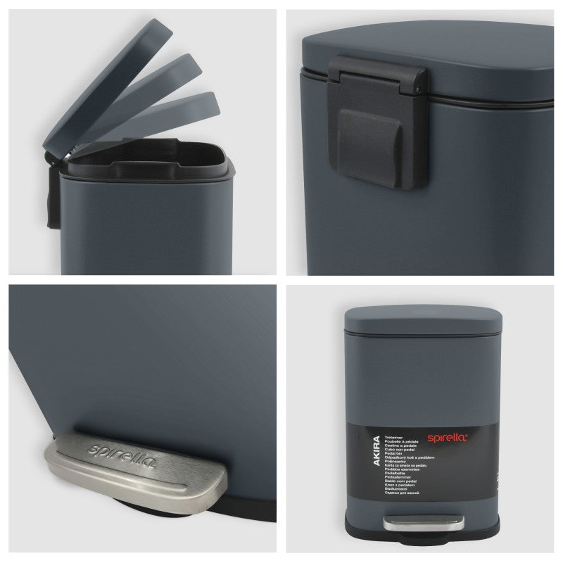 Pattumiera a pedale AKIRA 5L – Acciaio grigio opaco