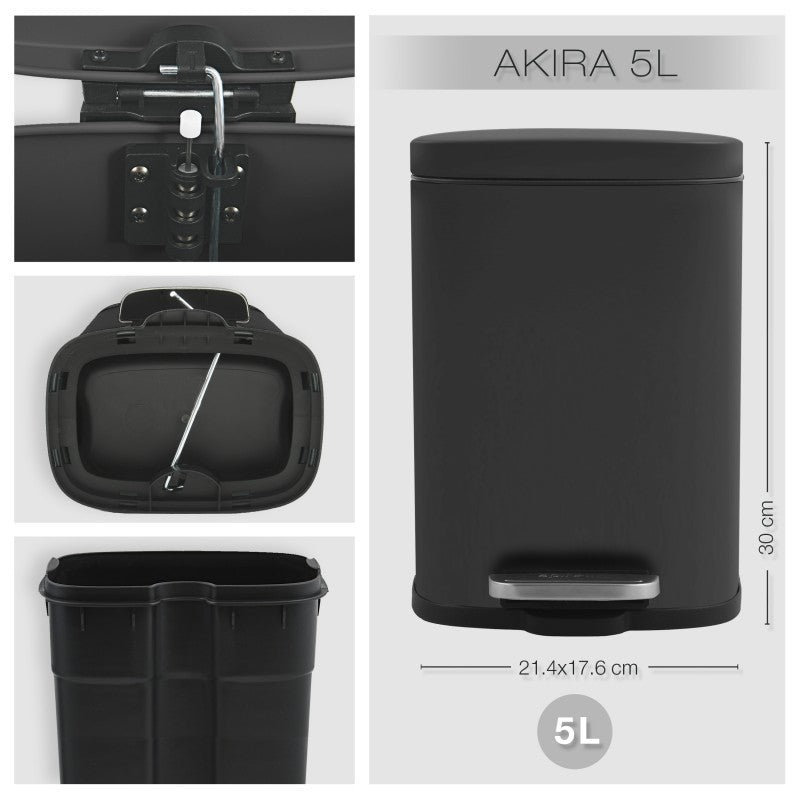 Pattumiera a pedale Spirella AKIRA 5L Nero opaco