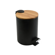 Pattumiera a Pedale Spirella ADONIS 5L Nero in Acciaio e Bambù – Easy-Close